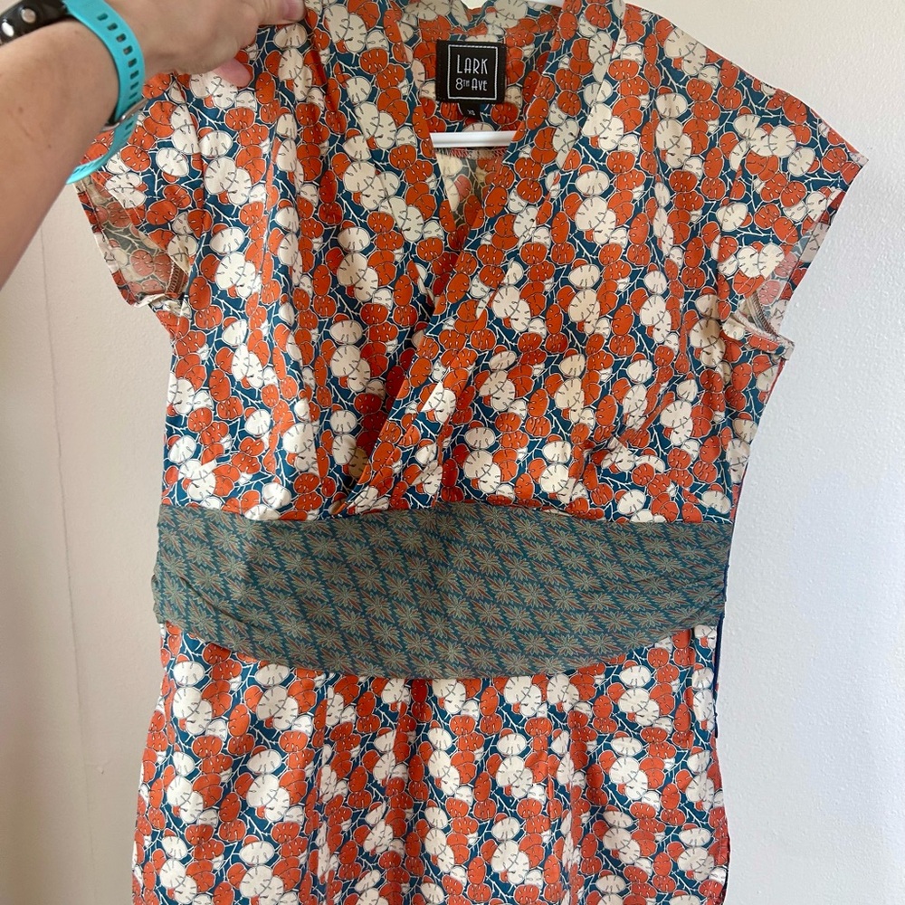 Floral Wrap Top with Blue Accents